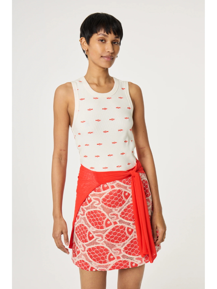 Fabienne Chapot Tanja Embroidered Fish Vest Top White