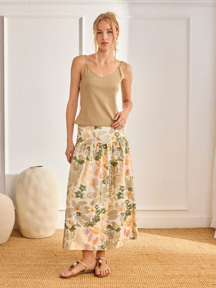 Nekane Cotton Strap Top With Chains Khaki