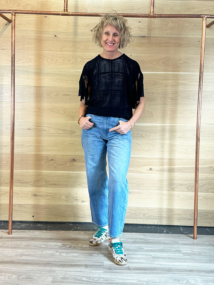 Floor Fringe Sleeve Knit Black