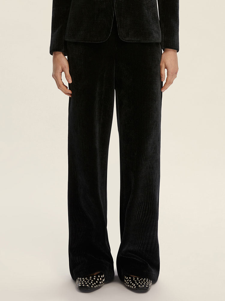 Emme Marella Foster Cord Stretch Trousers Dark Grey