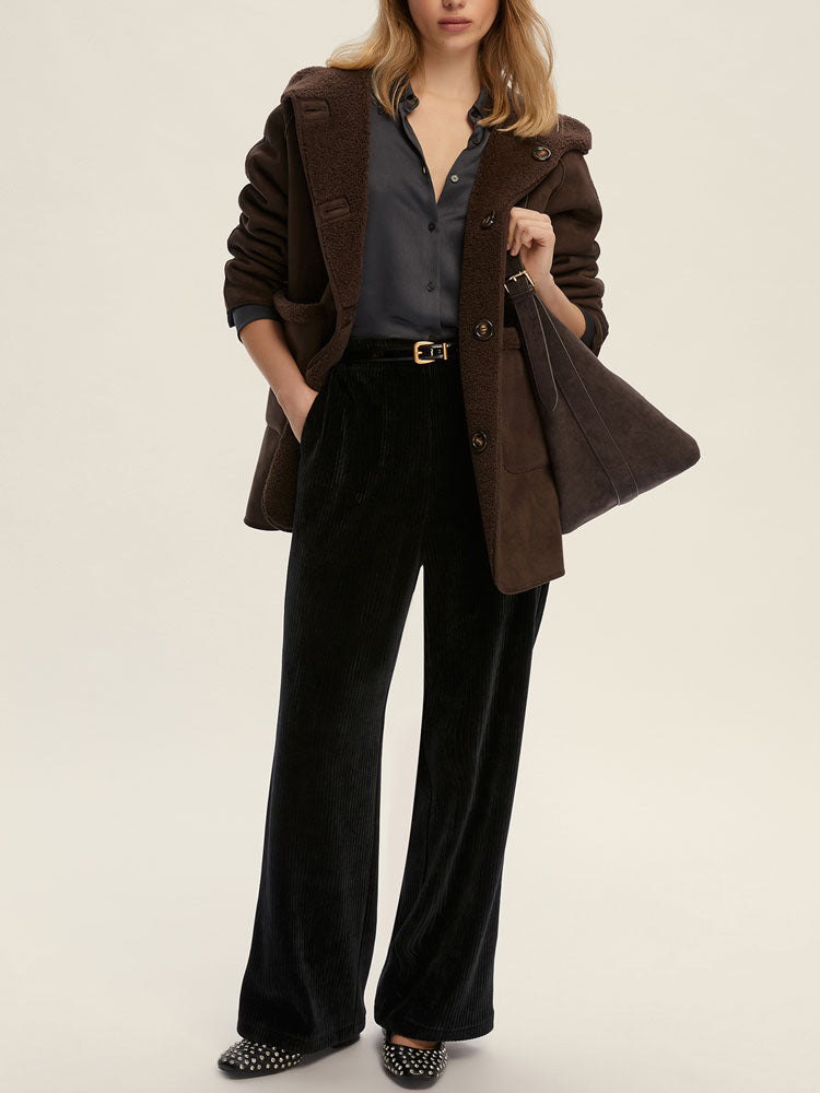 Emme Marella Foster Cord Stretch Trousers Dark Grey