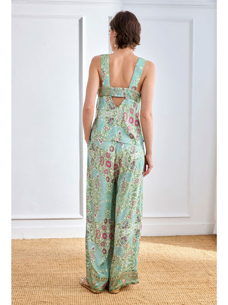 Nekane Botanical Print Viscose Top Aqua