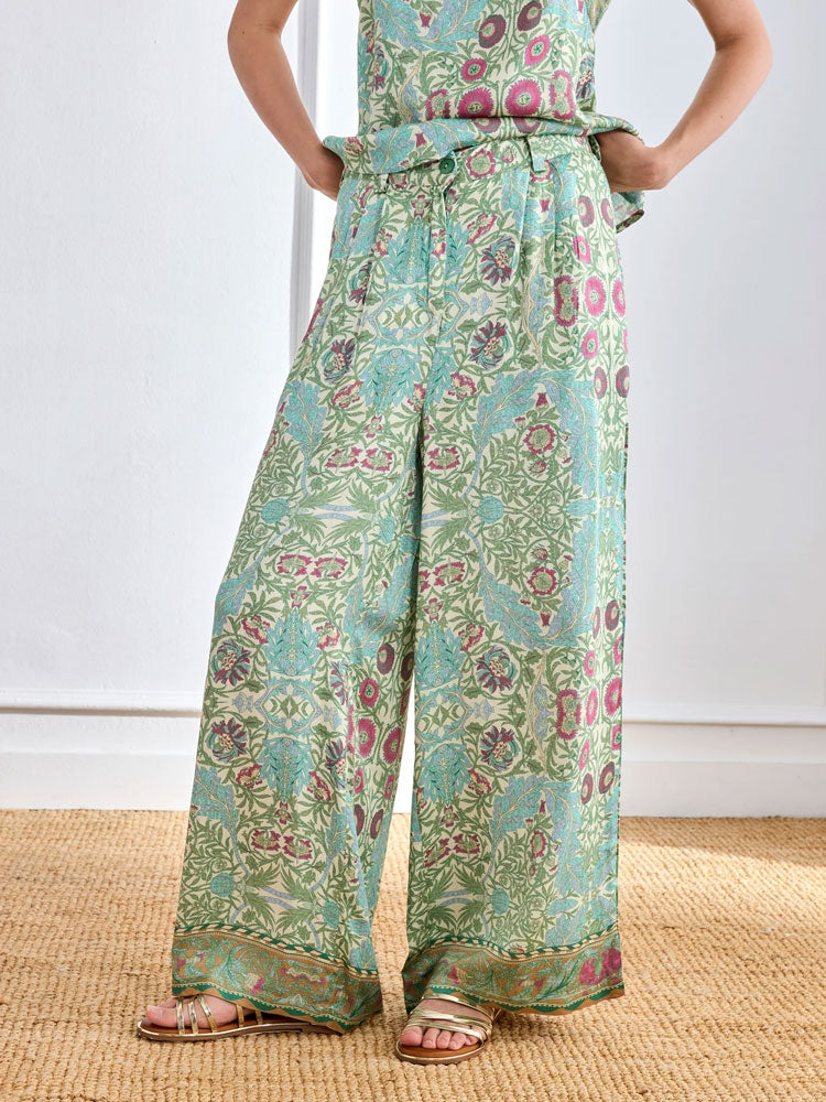 Nekane Viscose Botanical Printed Pants Aqua