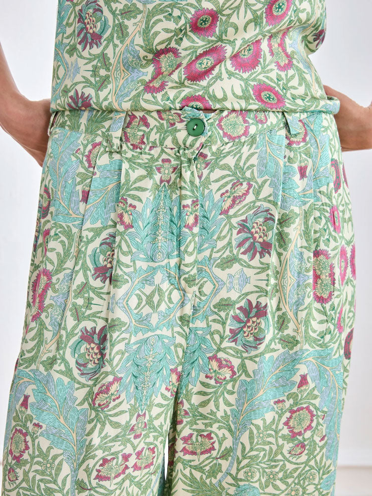 Nekane Viscose Botanical Printed Pants Aqua
