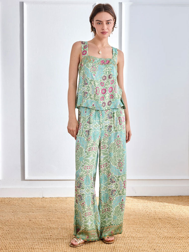 Nekane Viscose Botanical Printed Pants Aqua