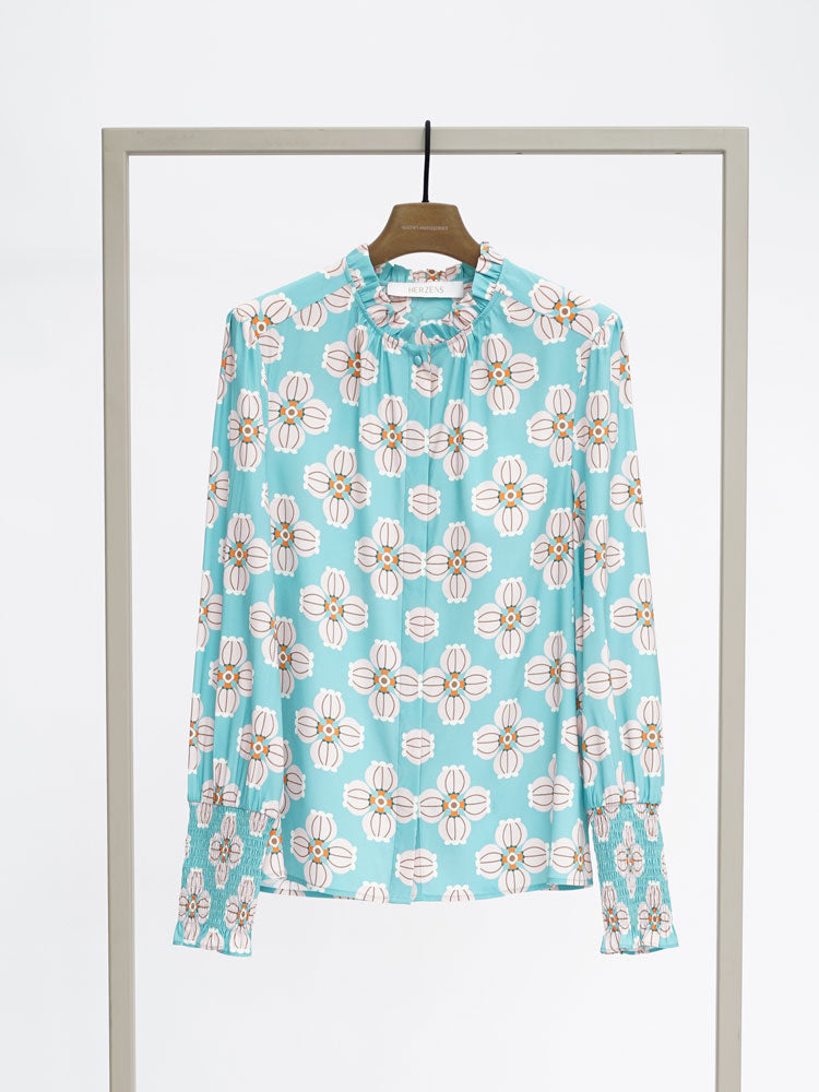 Herzens Silk Blouse Cyan Multi