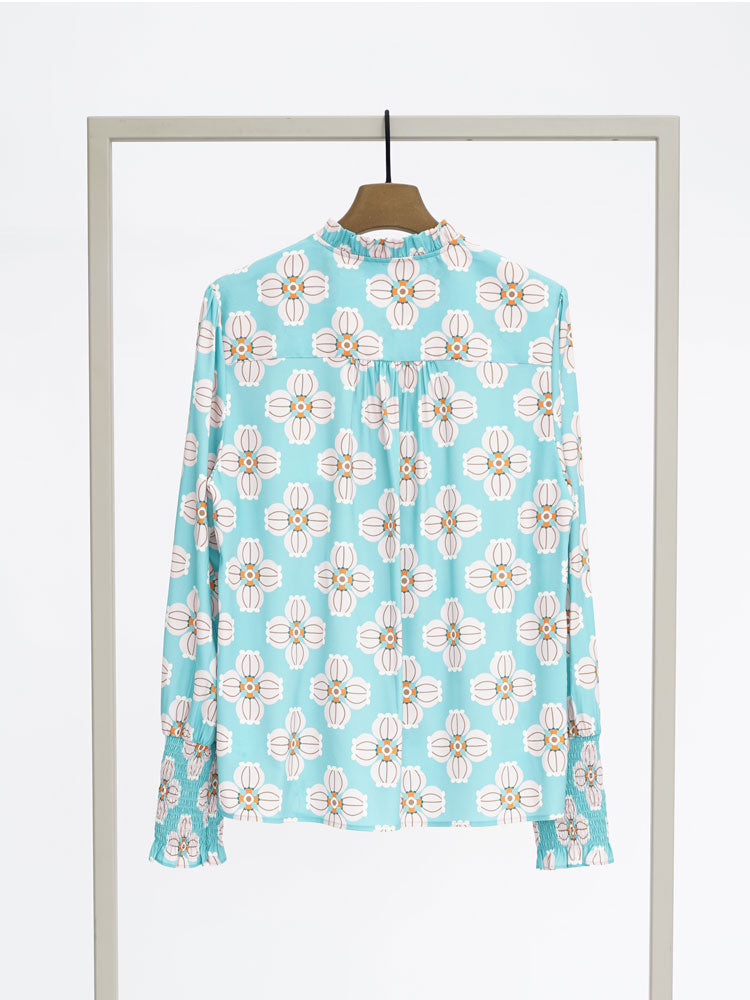 Herzens Silk Blouse Cyan Multi