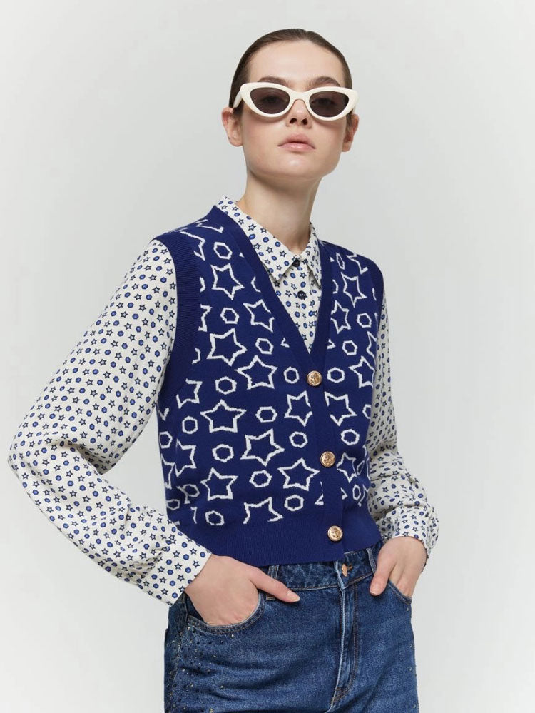 iBlues Danilo Knitted Waistcoat Navy Jacquard