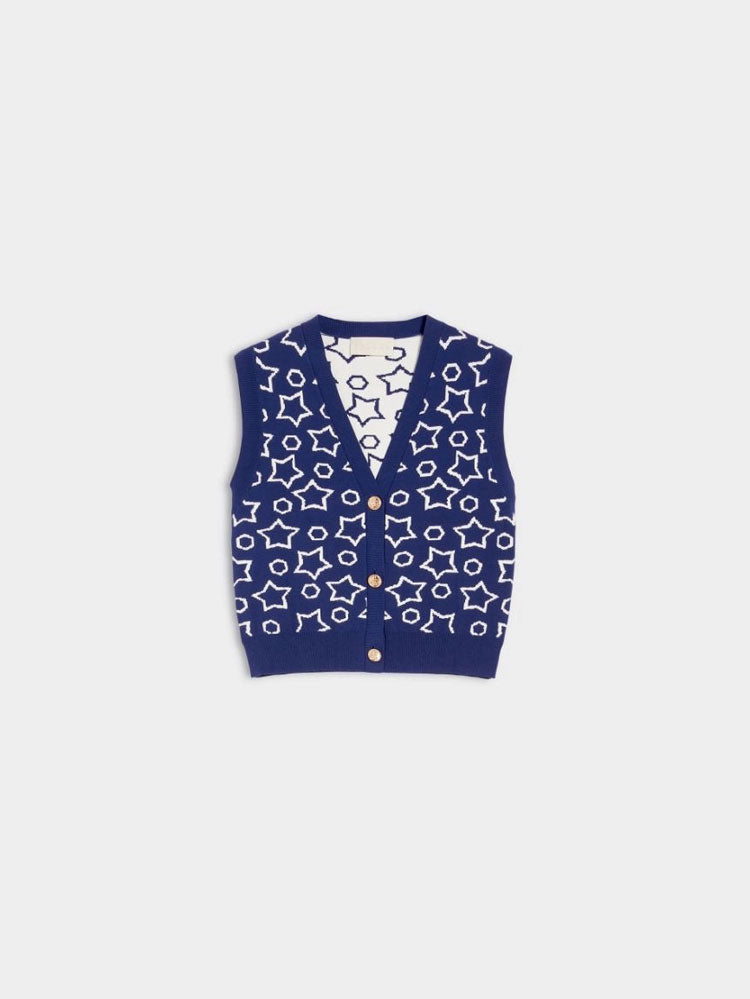 iBlues Danilo Knitted Waistcoat Navy Jacquard