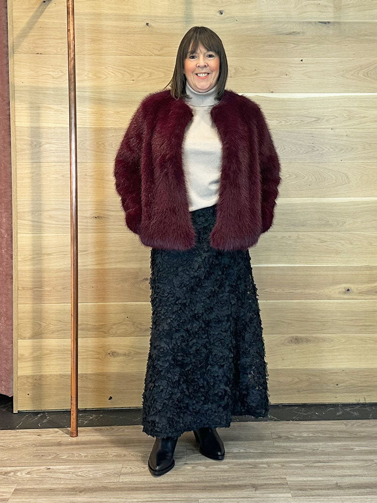 iBlues Ovidio Faux Fur Coat Red Wine