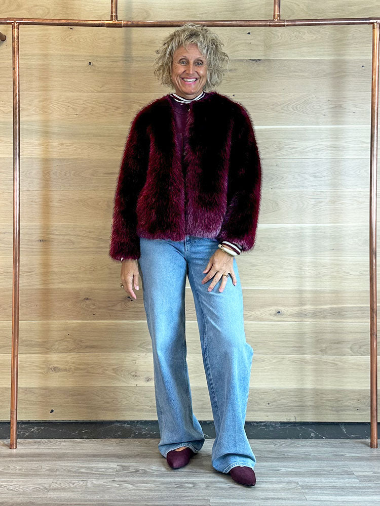 iBlues Ovidio Faux Fur Coat Red Wine