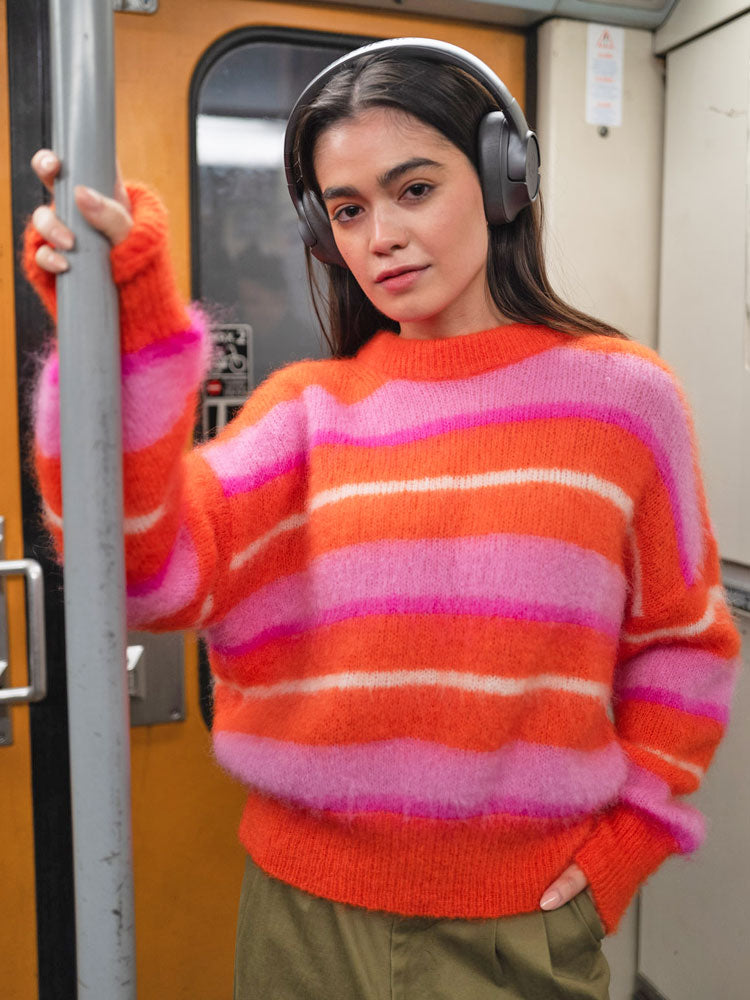 TWNS The Label Kale Striped Round Neck Sweater Fire