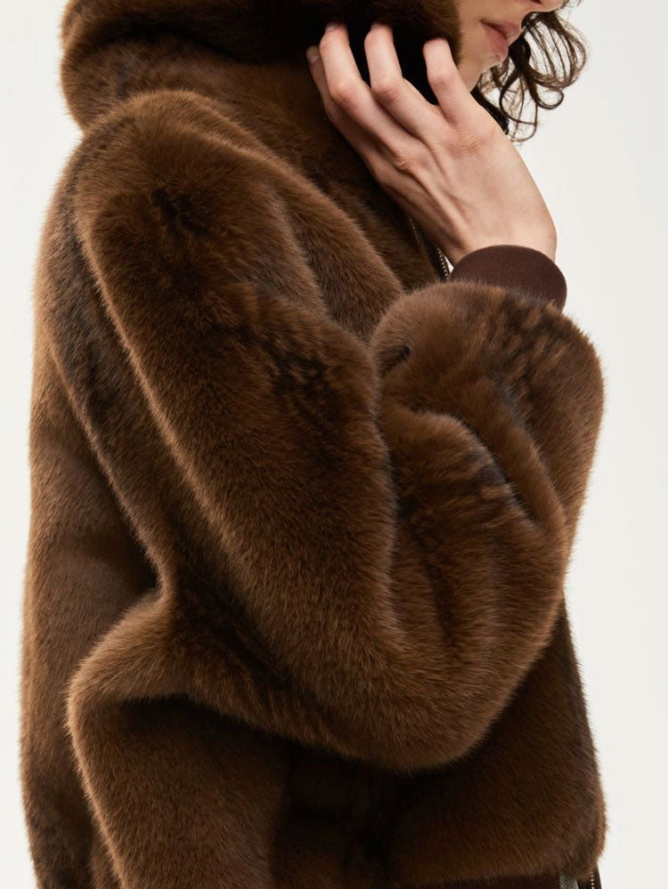 iBlues Kartal Faux-Fur Brown Jacket