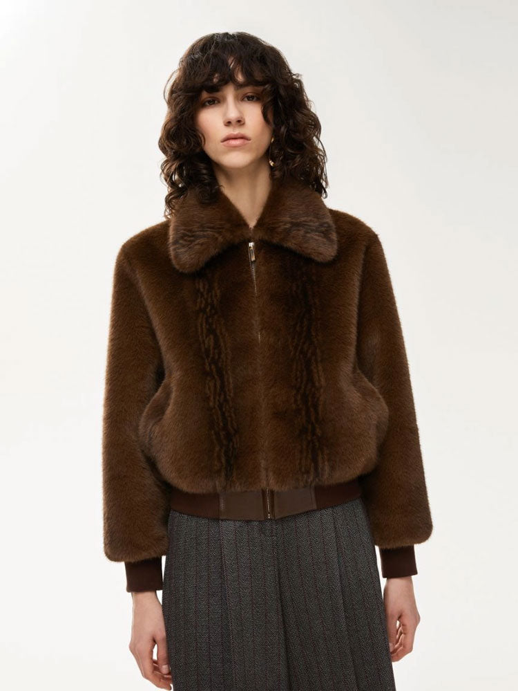 iBlues Kartal Faux-Fur Brown Jacket