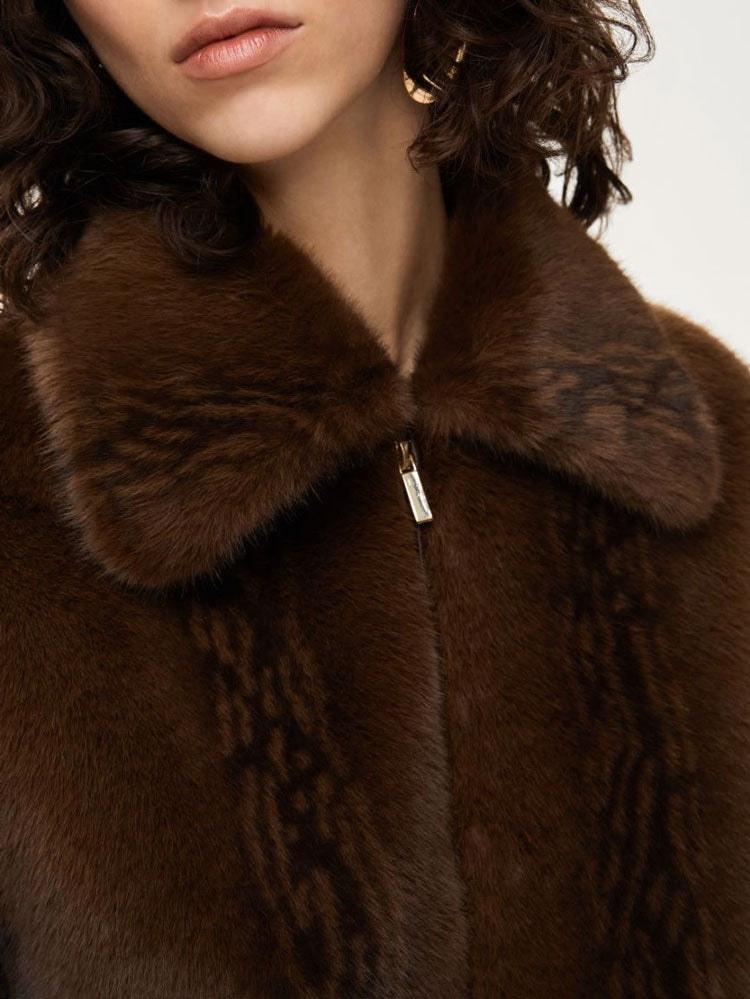 iBlues Kartal Faux-Fur Brown Jacket