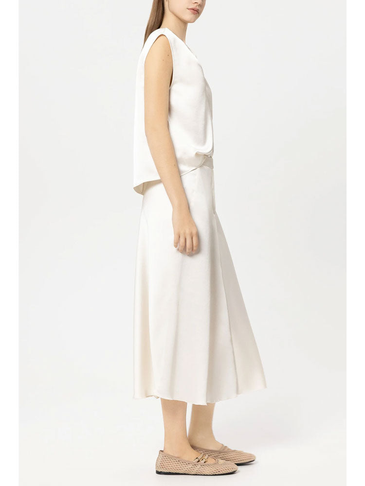 Luisa Cerano Satin Top with Knot Detail Cream