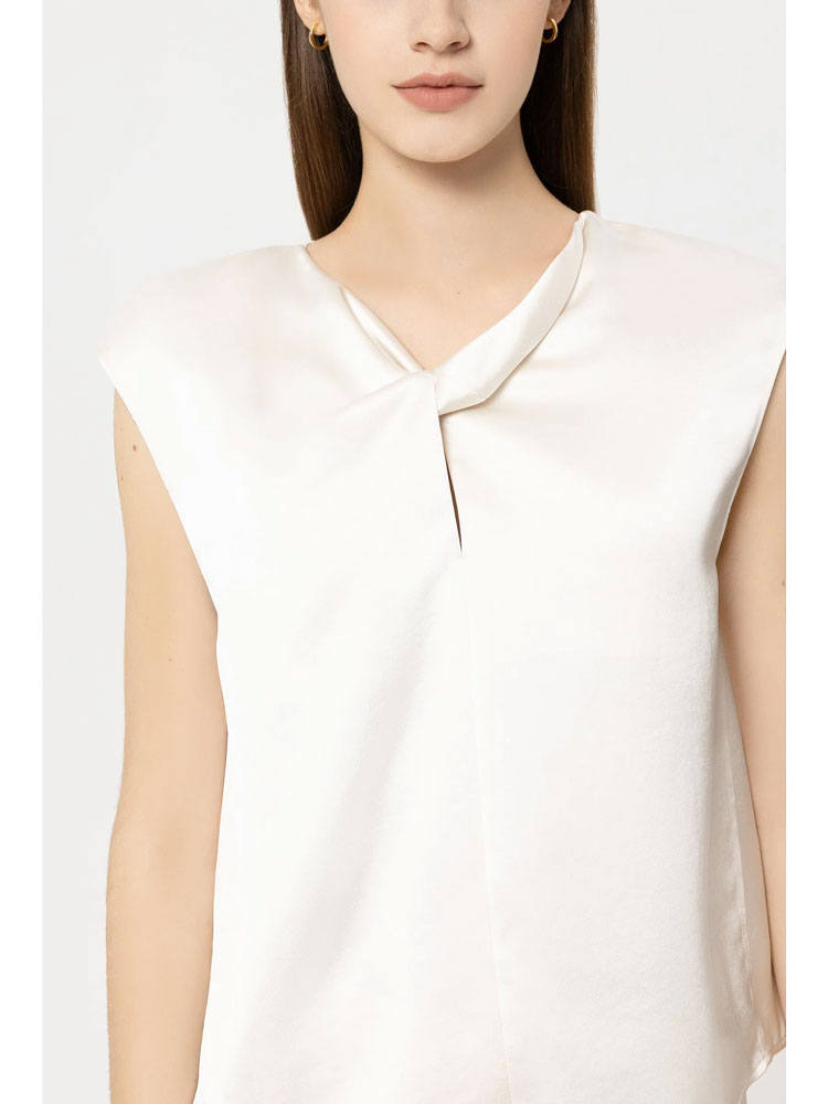 Luisa Cerano Satin Top with Knot Detail Cream