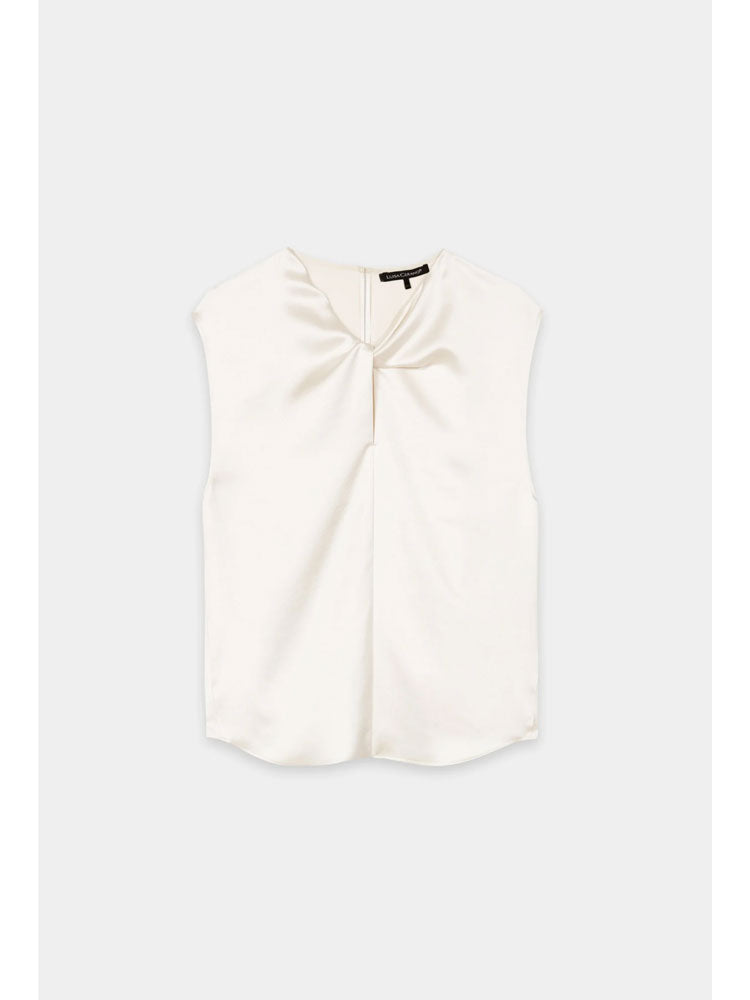Luisa Cerano Satin Top with Knot Detail Cream
