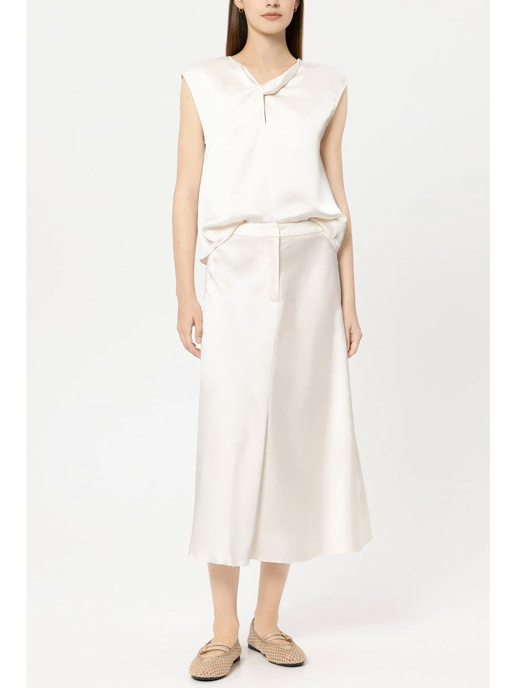 Luisa Cerano Satin Top with Knot Detail Cream