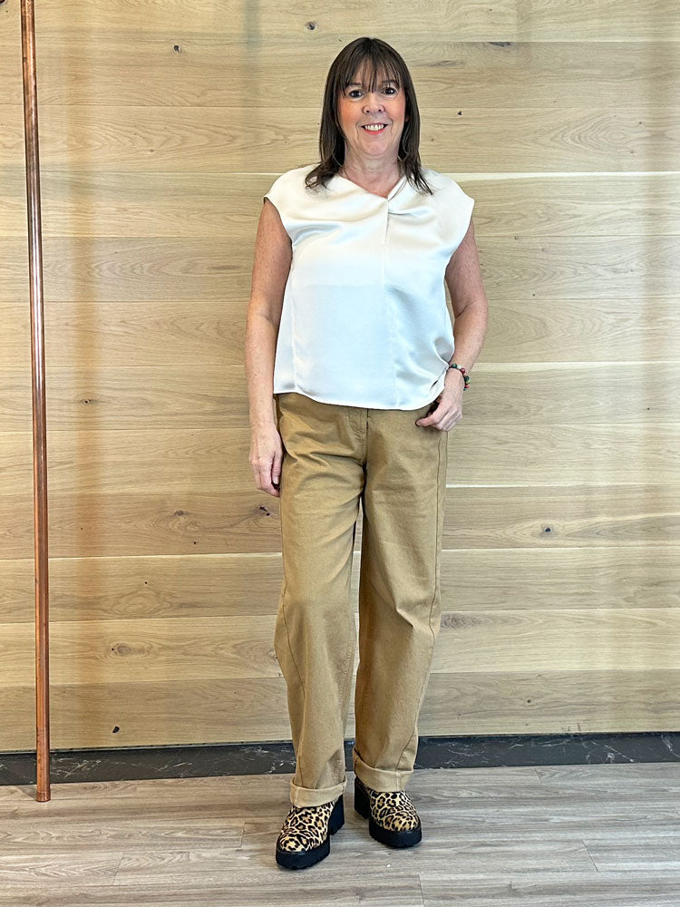 Luisa Cerano Satin Top with Knot Detail Cream