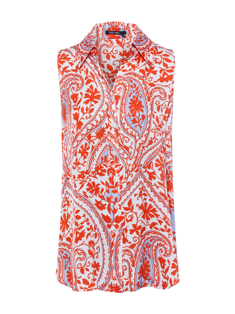 Marc Aurel Sleeveless Blouse Red &amp; White