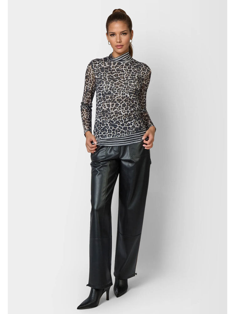 Marc Aurel Contrast Stripe Mesh Roll Neck Leopard