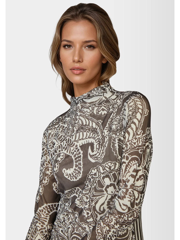 Marc Aurel Mesh Printed Dress Black
