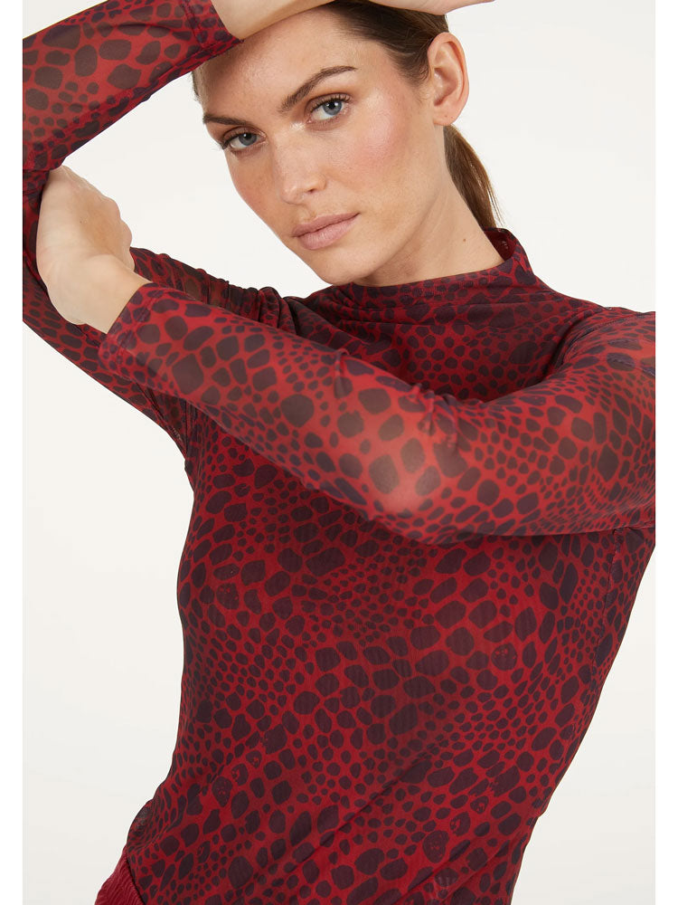 Marc Aurel Snake Print Mesh Top Red