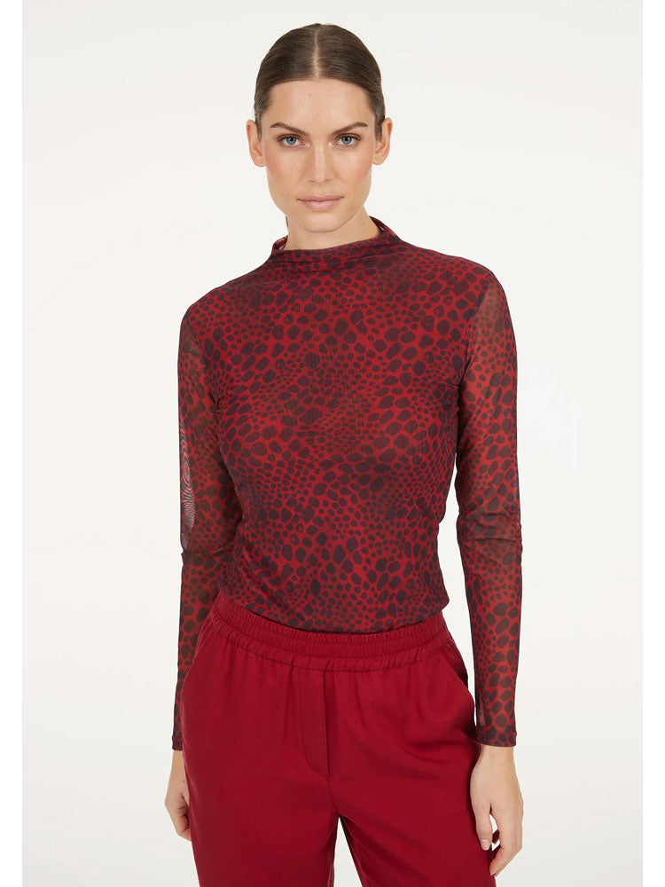 Marc Aurel Snake Print Mesh Top Red
