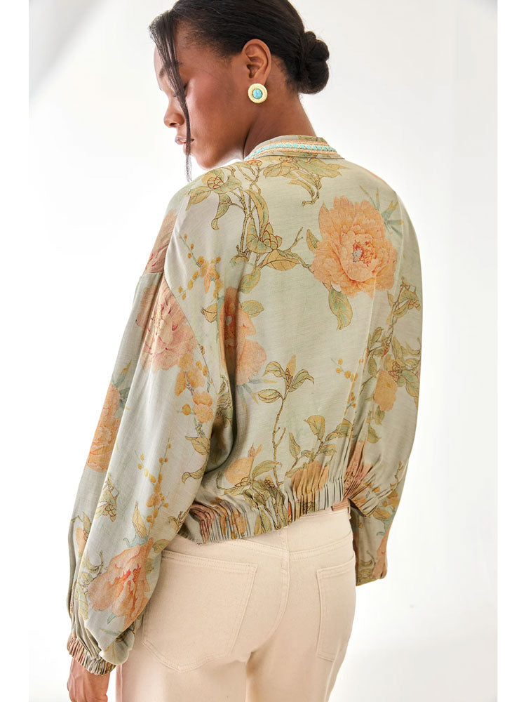 Nekane Printed Blouse With Gathered Sleeves Blue