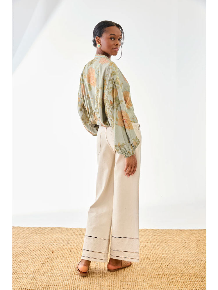 Nekane Printed Blouse With Gathered Sleeves Blue