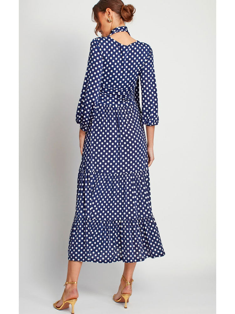 Onjenu Faye Maxi Dress Polka Dot Navy