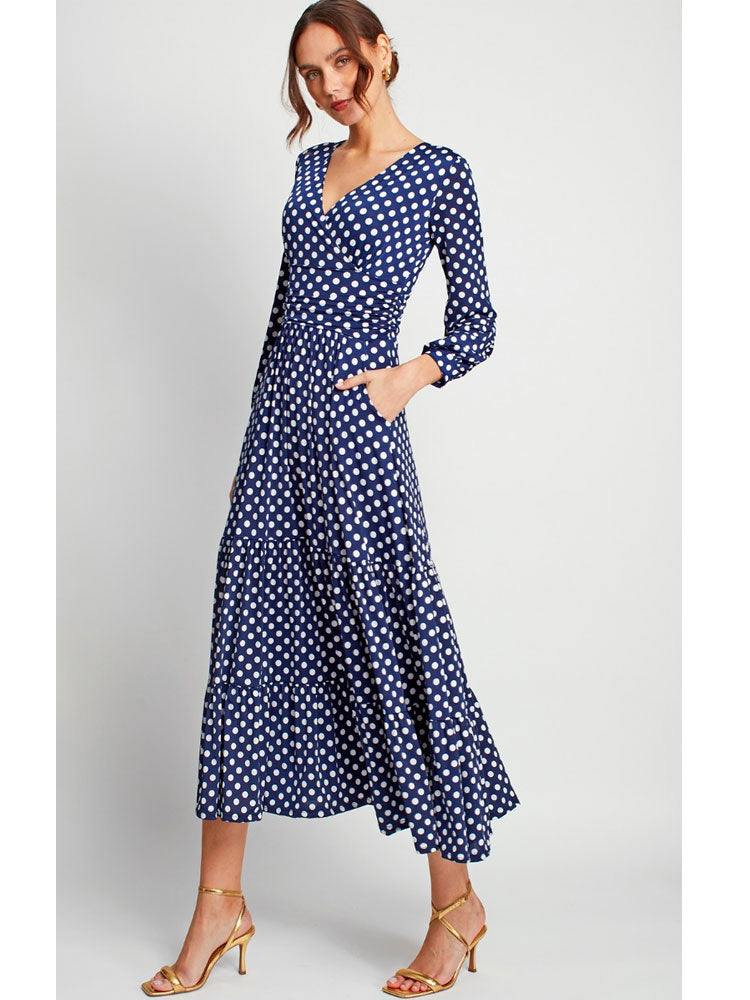 Onjenu Faye Maxi Dress Polka Dot Navy