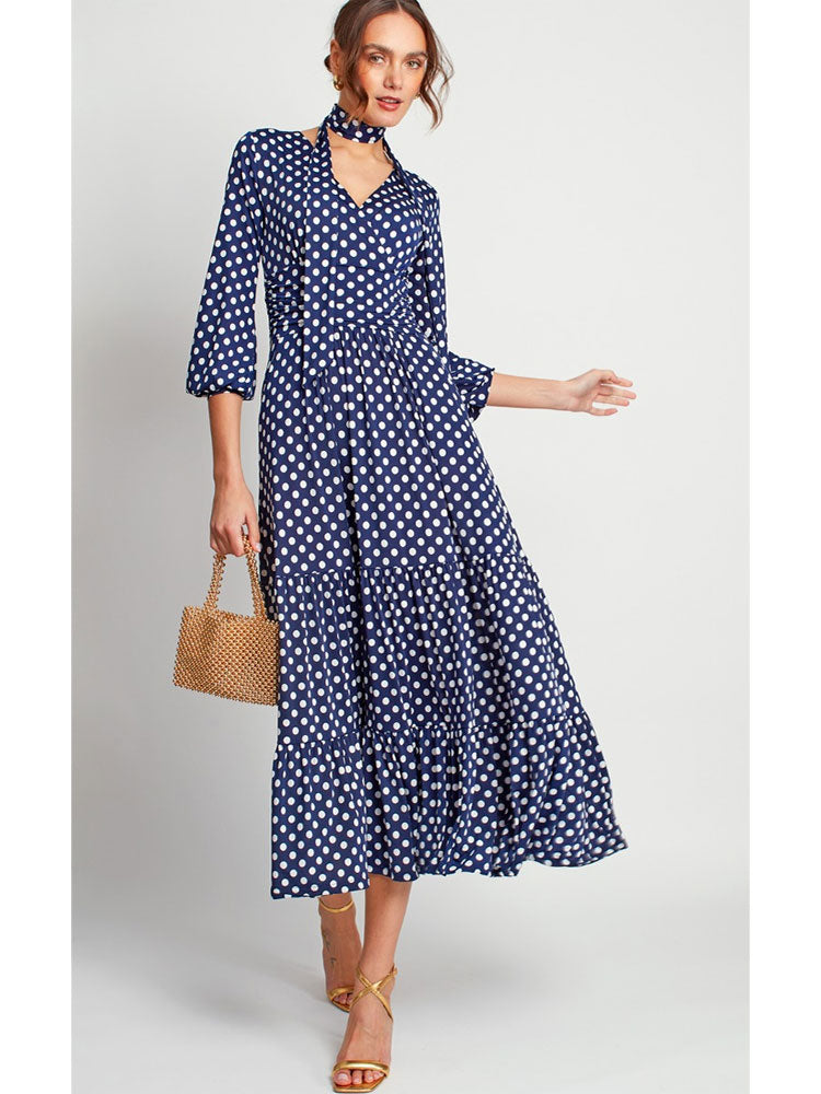 Onjenu Faye Maxi Dress Polka Dot Navy