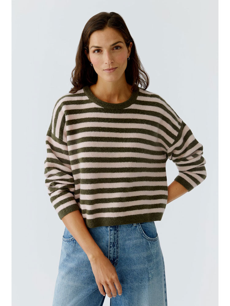 Oui Striped Pullover Khaki Rose