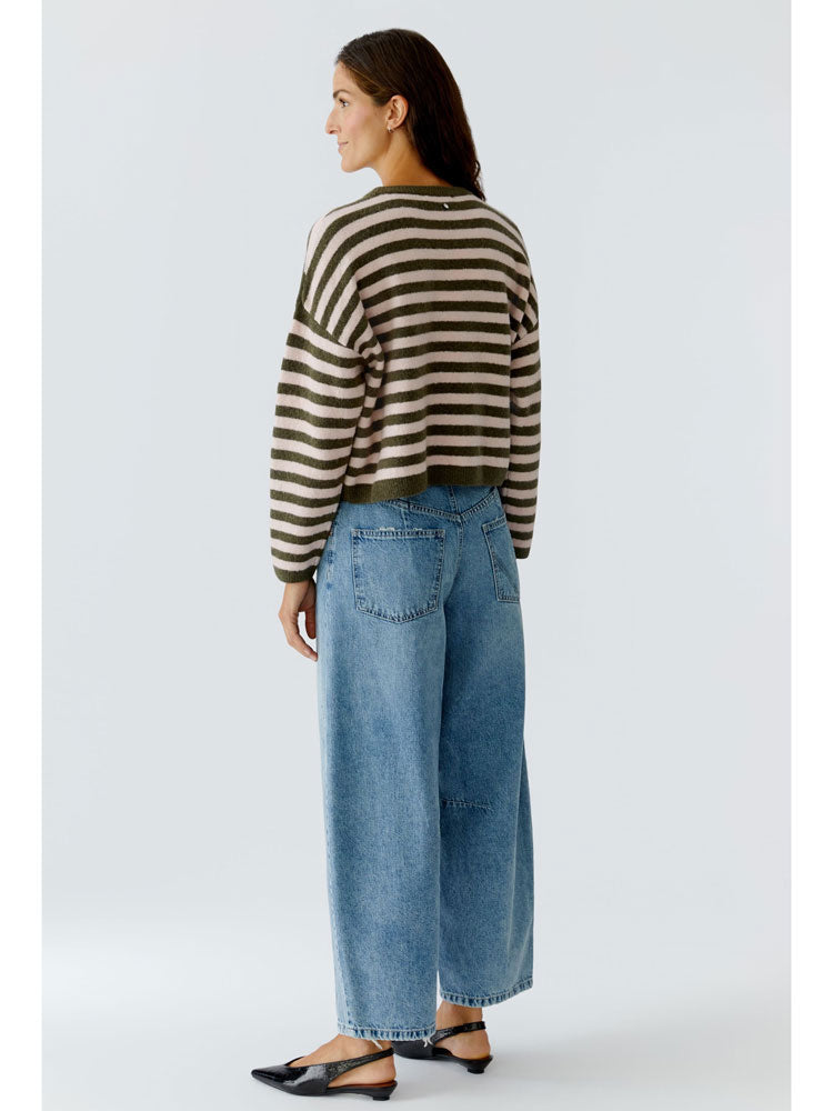 Oui Striped Pullover Khaki Rose
