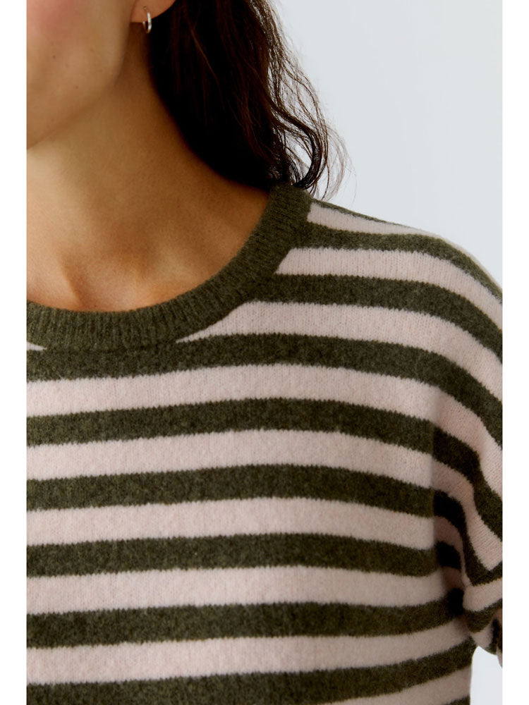 Oui Striped Pullover Khaki Rose