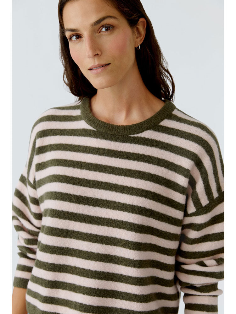 Oui Striped Pullover Khaki Rose