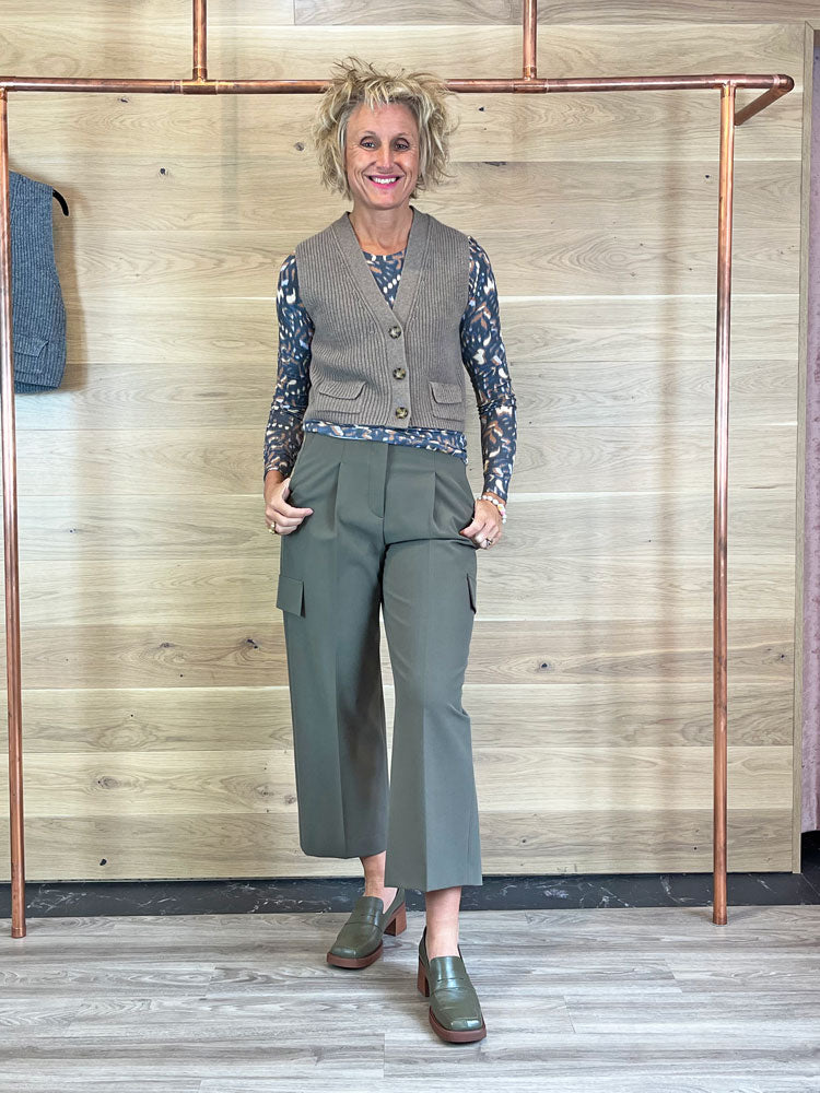Luisa Cerano Cargo Trousers with Front Pleat Greyish Khaki