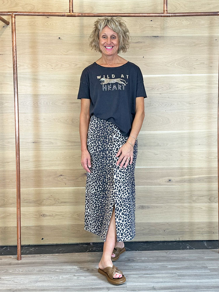 Oui Denim Skirt Leopard Print