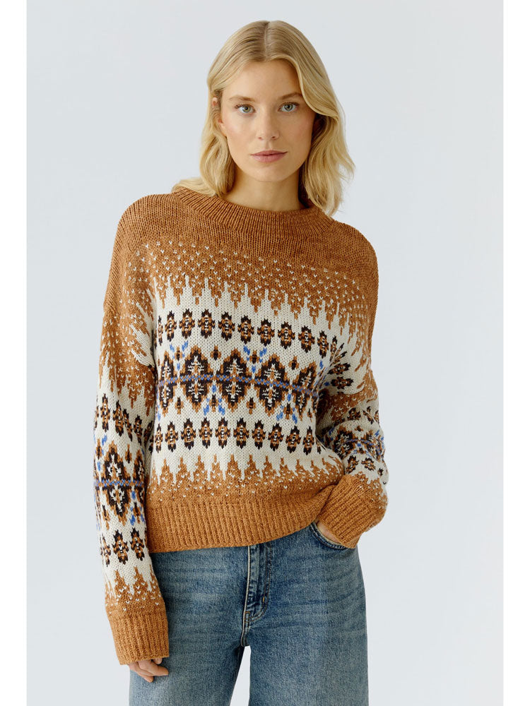 Oui Pullover Dark Camel Off White