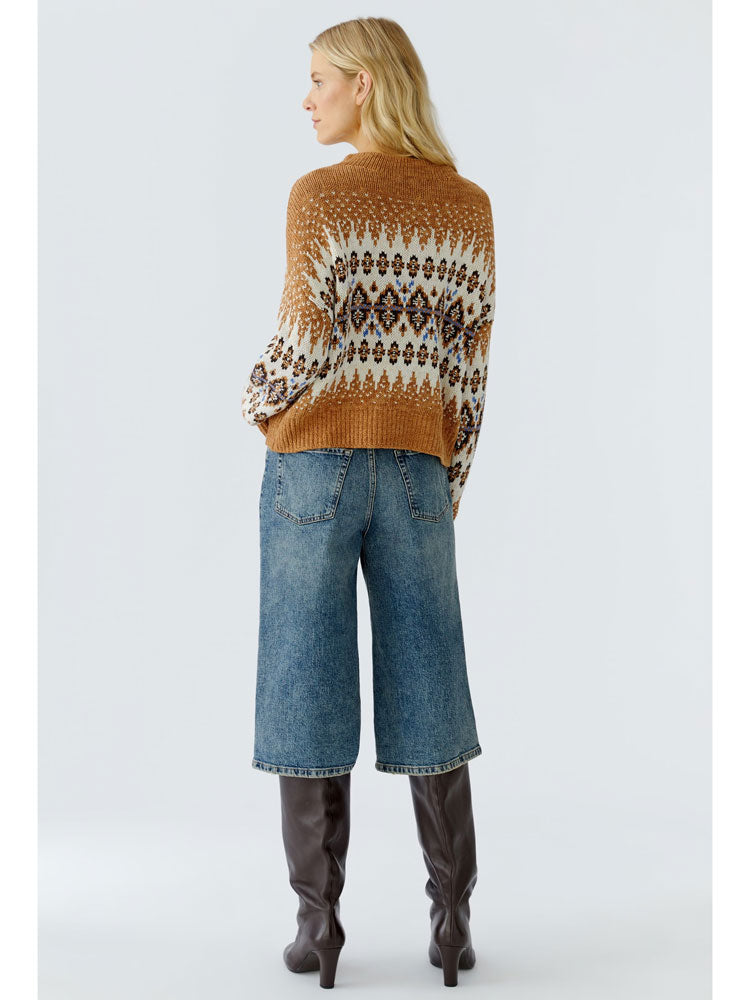 Oui Pullover Dark Camel Off White