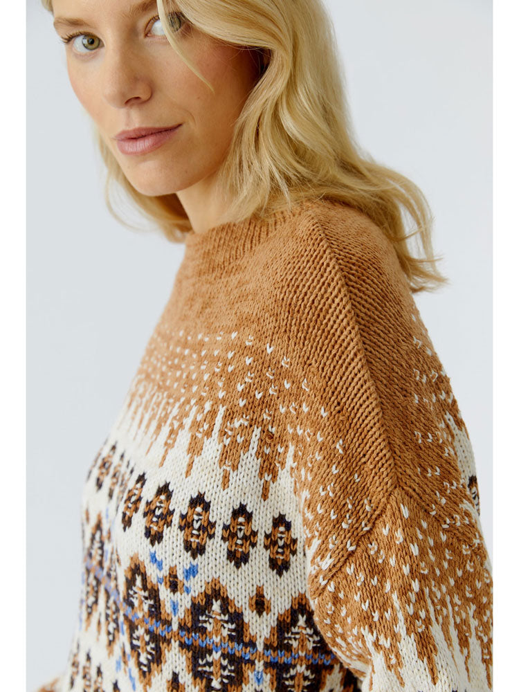 Oui Pullover Dark Camel Off White