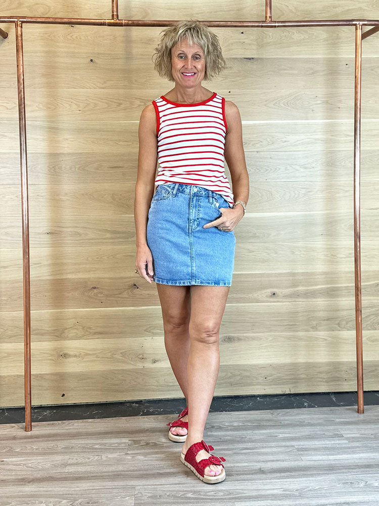 Oui Striped Vest Top Red &amp; White