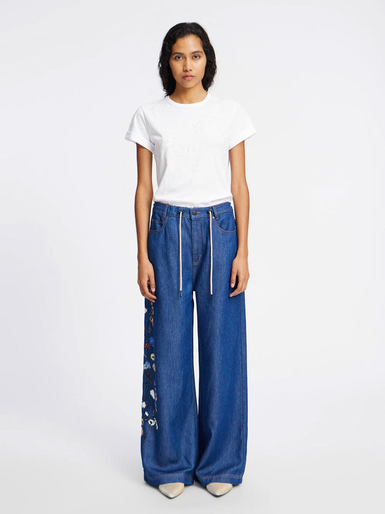 Munthe Piris Floral Embroidered T-Shirt White