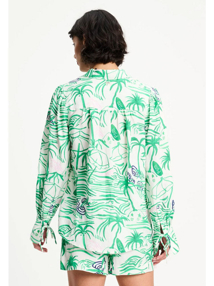 Pom Linen Blouse Beach Vibes Green