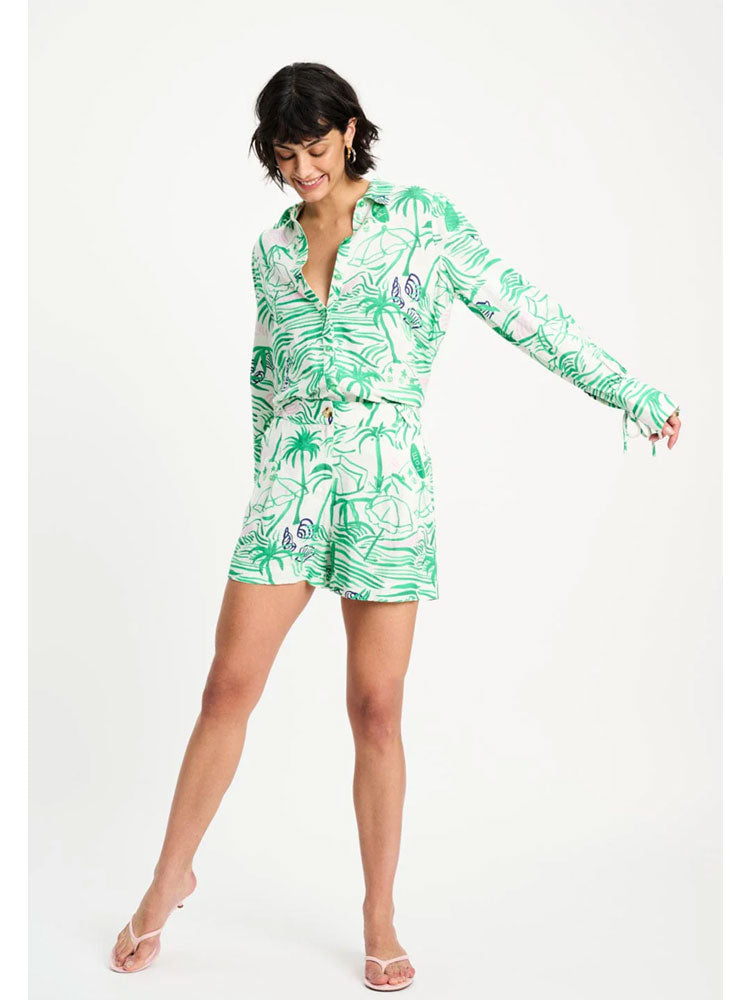 Pom Linen Blouse Beach Vibes Green