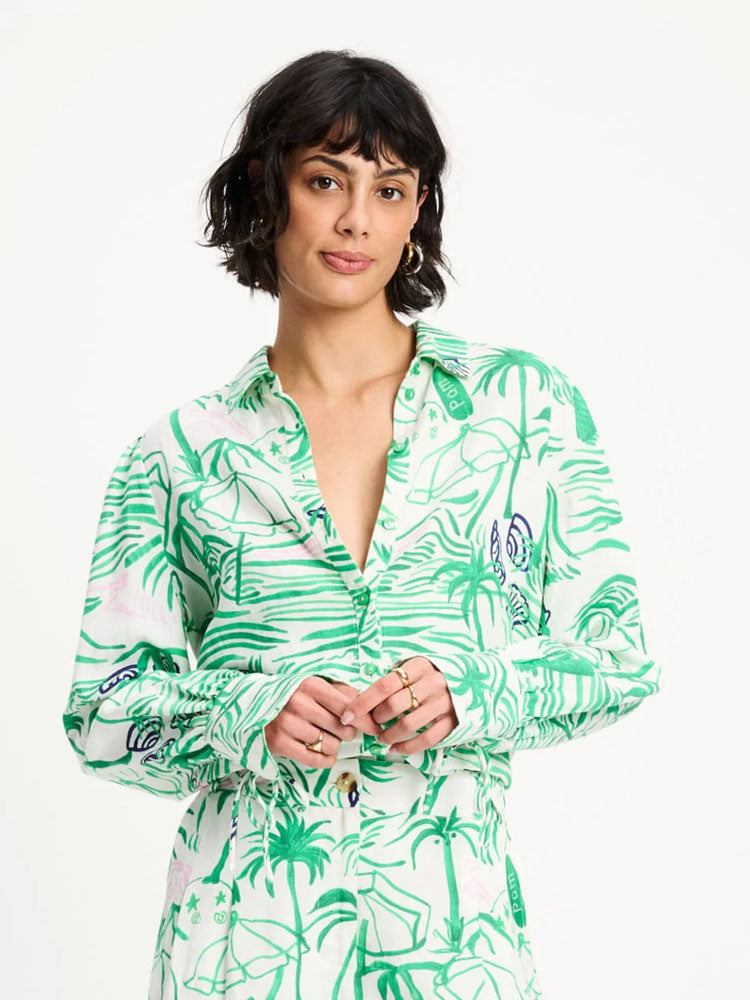 Pom Linen Blouse Beach Vibes Green