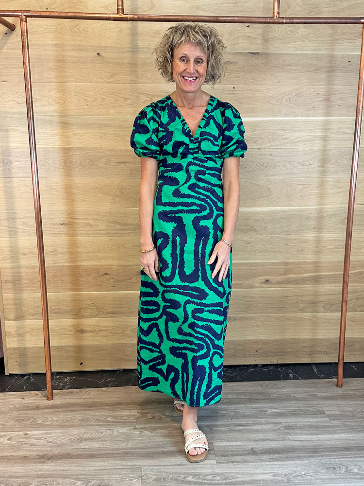 Pom Poplin Waves Dress Green