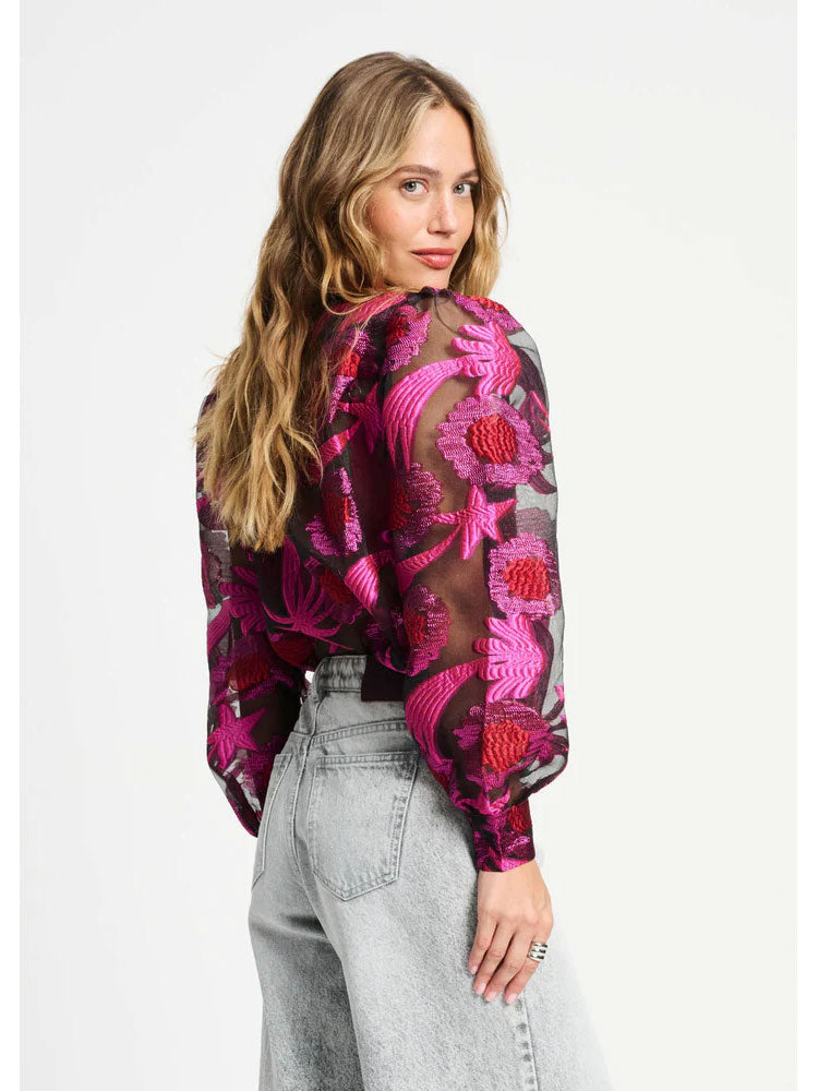 Pom Blouse Splashing Fireworks Organza